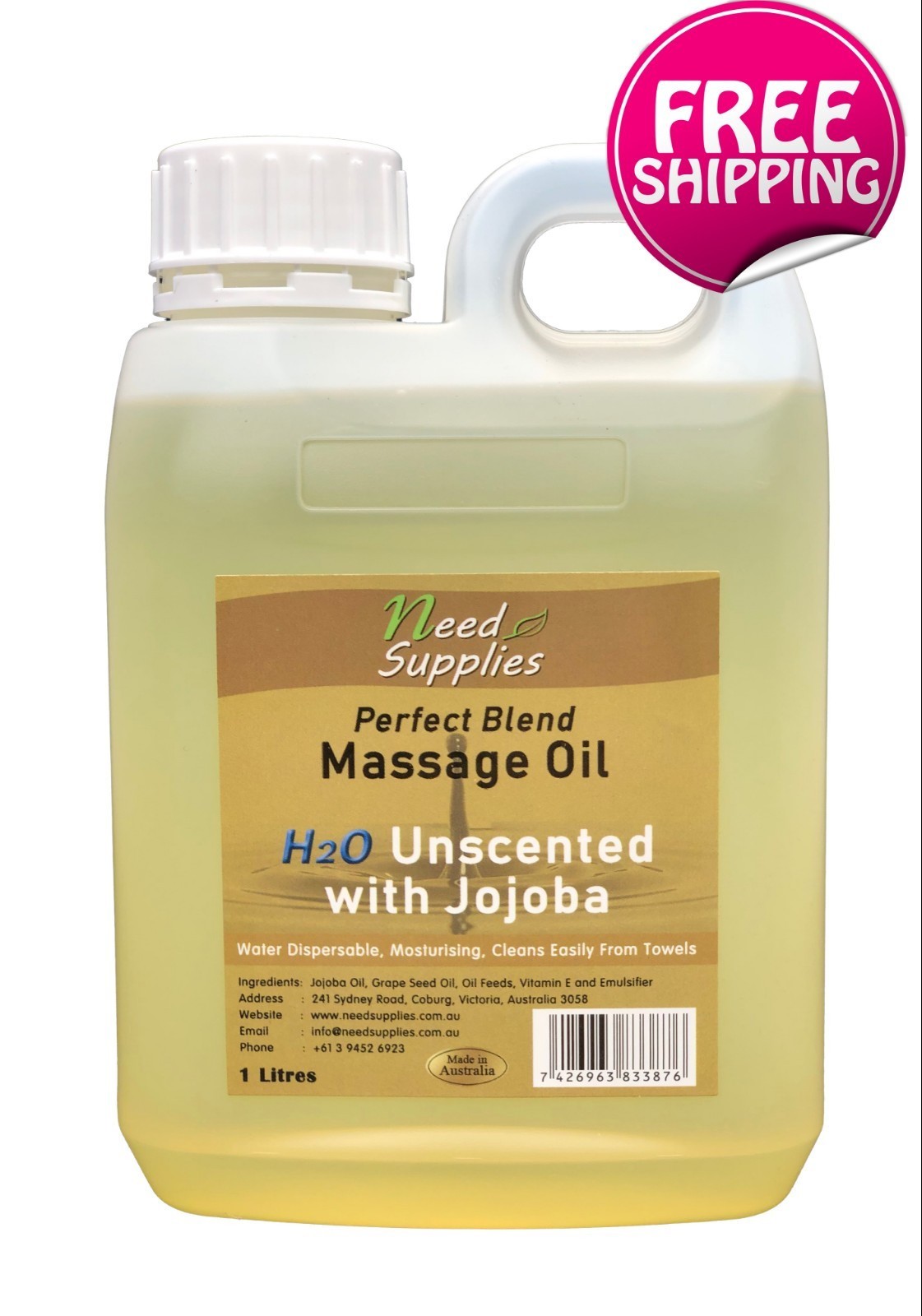 Perfect Blend, Dispersible Massage Oil 1 Litre + Pump H2Oil Premium Grade Jojoba