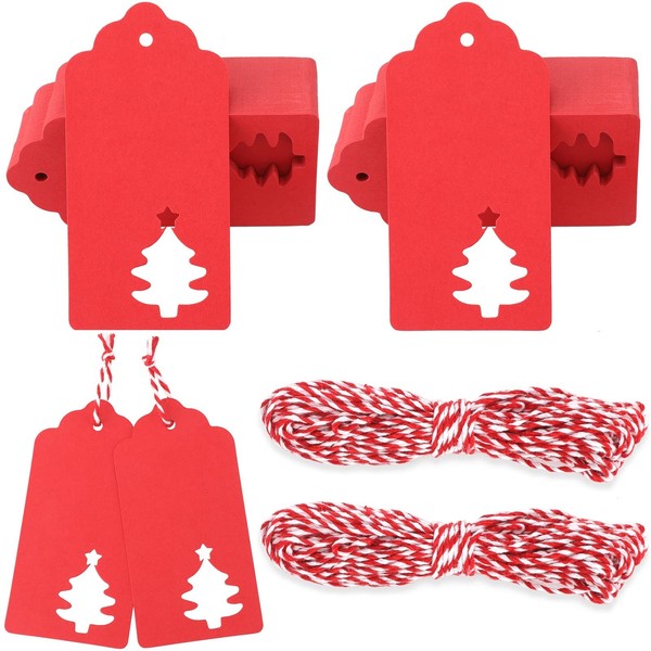 Weihnachten GeschenkanhäNger Rot Papier Tannenbaum Etiketten 100 StüCk 5X10Cm-image