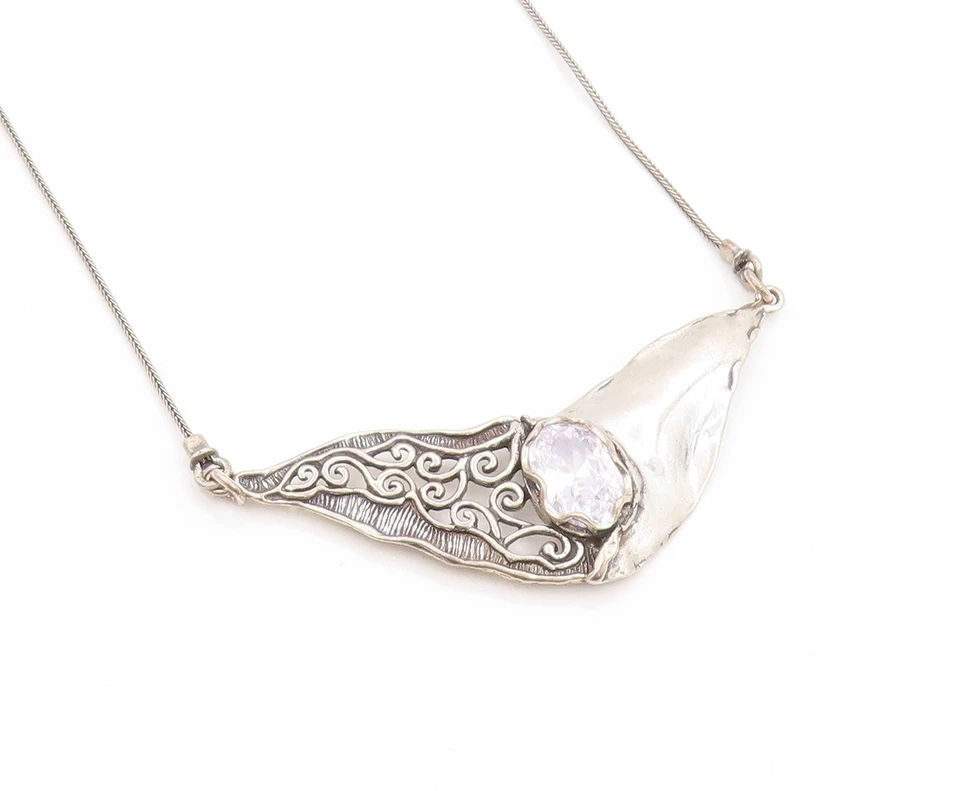 Colar vintage de prata esterlina 925 SHABLOOL ISRAEL facetado corrente topázio NE4641 - Imagem 4 de 4