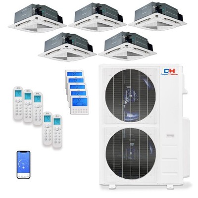 Cooper & Hunter 5 Zone Mini Split AC Heat Pump 48000 BTU Cassette 9,9,9,9,24K