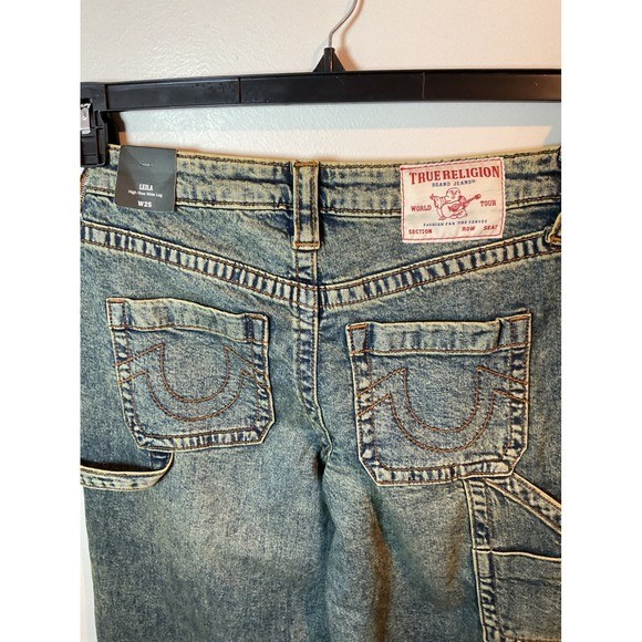 True Religion LEILA High Rise Wide Leg Carpenter Jeans W25 Acid Wash Blue thumbnail 6