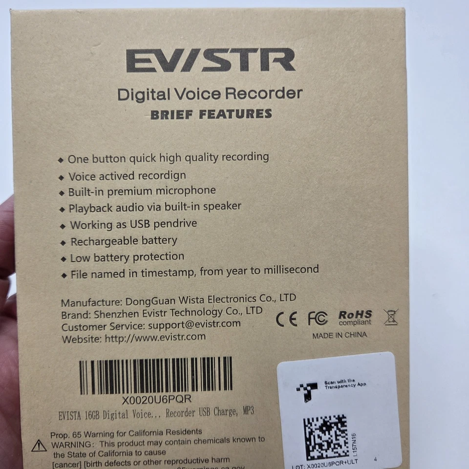 EVISTR 16GB Digital Voice Recorder Voice Activated Recorder with Playback - New - Image 3 of 3