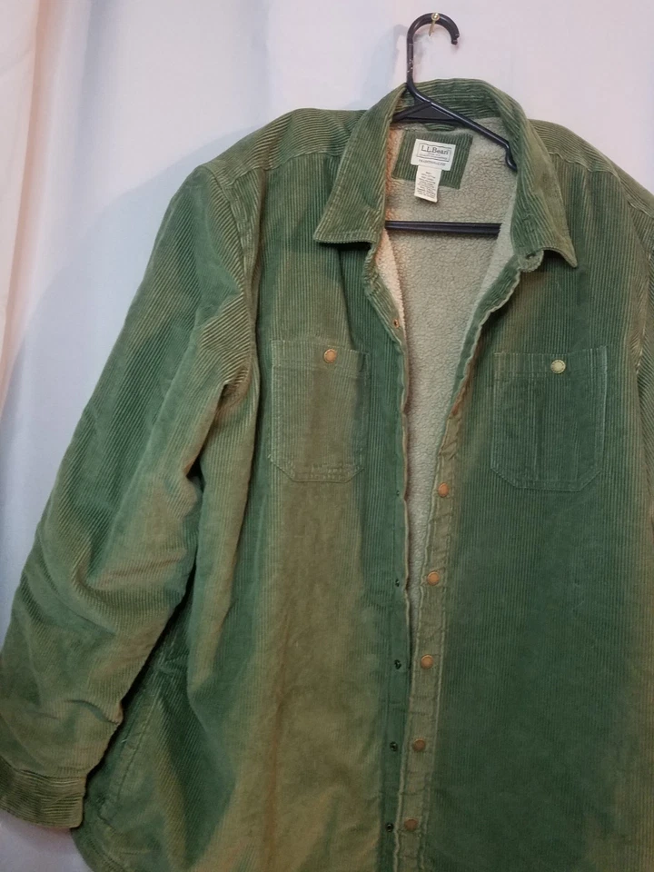 Винтажный LL Bean вельвет Chore куртка тяжелая подкладка с воротником оливковый зеленый XXL-T - Изображение 3 из 4