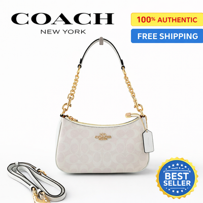#ad #ad NWT COACH Teri Shoulder Bag 2Way Canvas CA548 White Smooth Leather $90.95