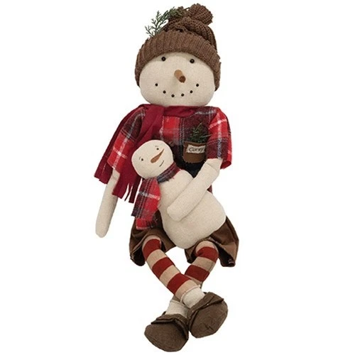 NEW PRIMITIVE SNOWMAN COREY DOLL & BABY Christmas Winter Cloth 23"Tx7"W x2.5"D - Image 2 of 2