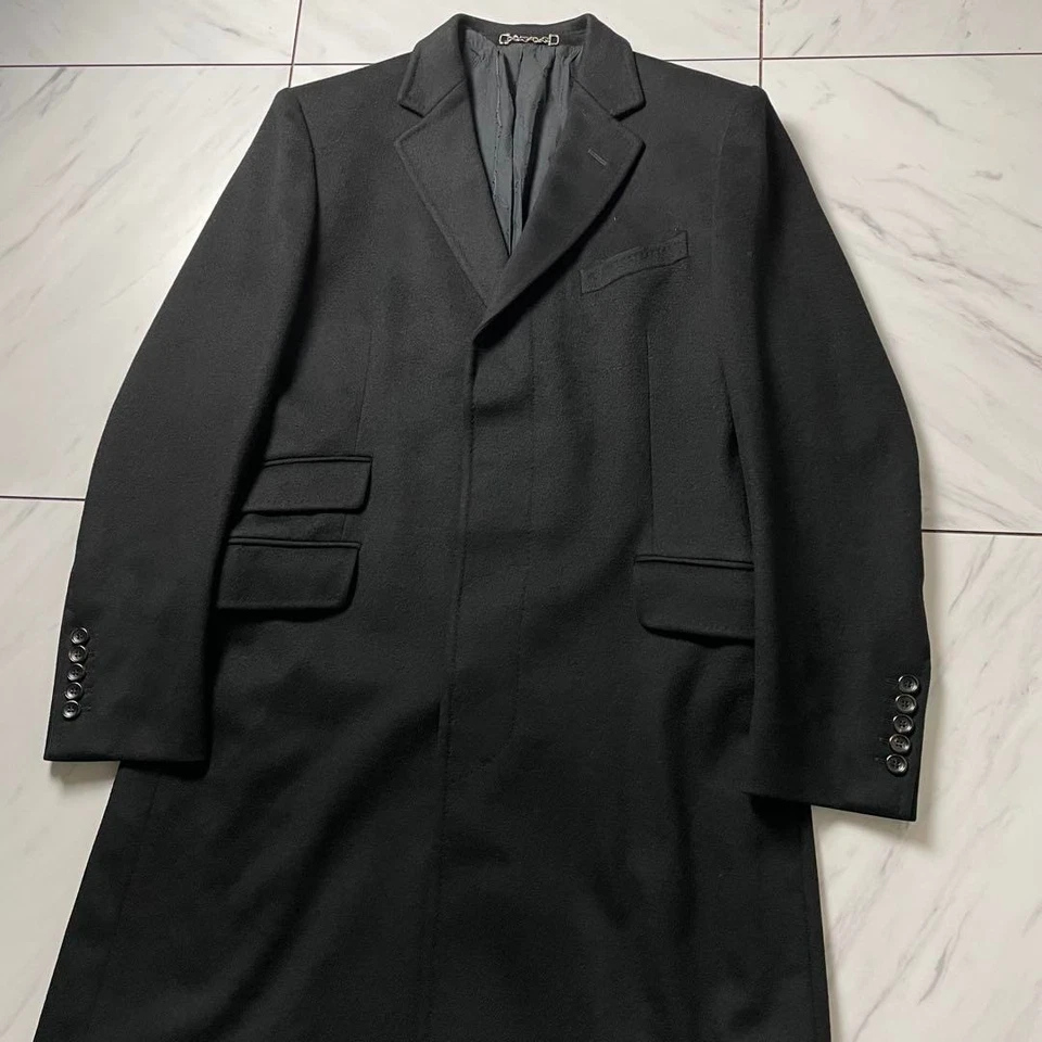 GUCCI Wool Chester Coat Black GG Lining 46R Switzerland Made Vintage - Image 4 of 4