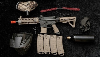 Tippmann TMC Mechanical Paintball Marker Black & Tan w/ Mask, CO2, 4 Magazines