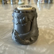 THIMBLE PEWTER NICHOLAS GISH SIGNED WHALES & SHIPS SCRIMSHAW TOP SHIP