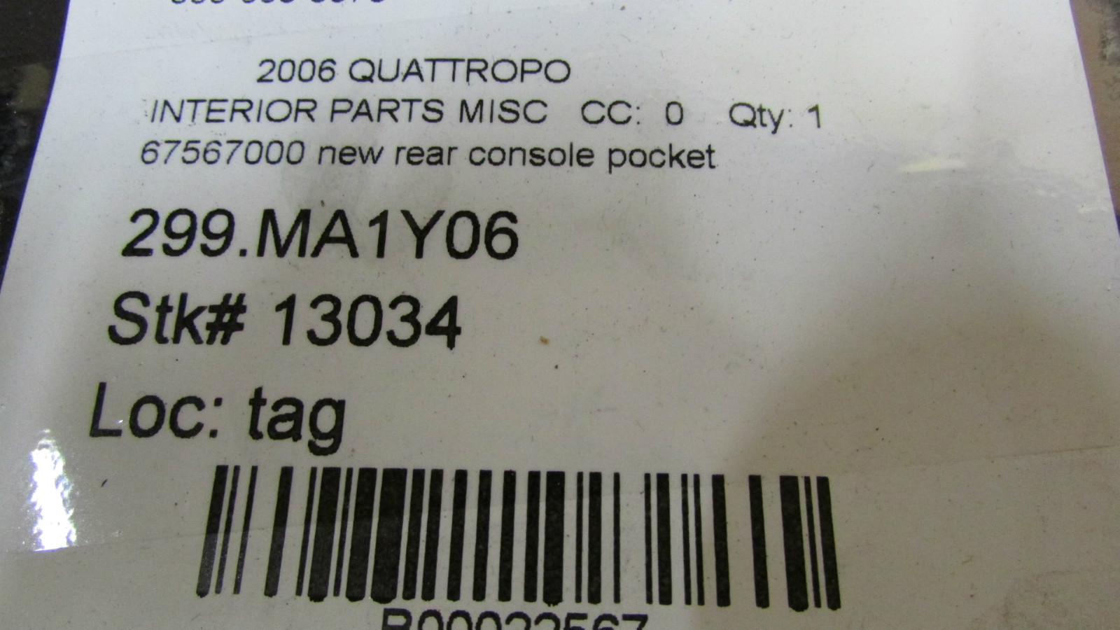 Maserati Quattroporte, Rear Console Pocket, New, P/N 67567000
