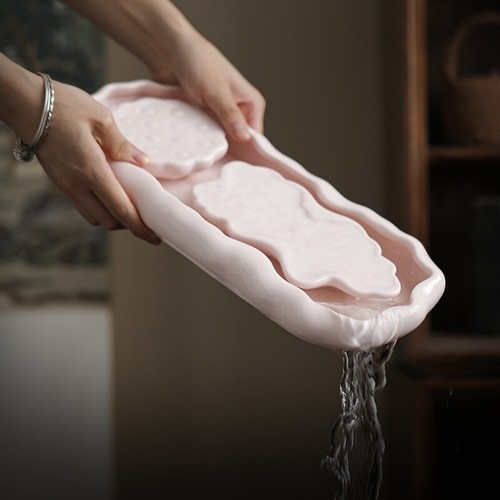 Juego de té completo para dama tetera de cerámica hecha a mano relieve floral taza de té bandeja - Imagen 4 de 14