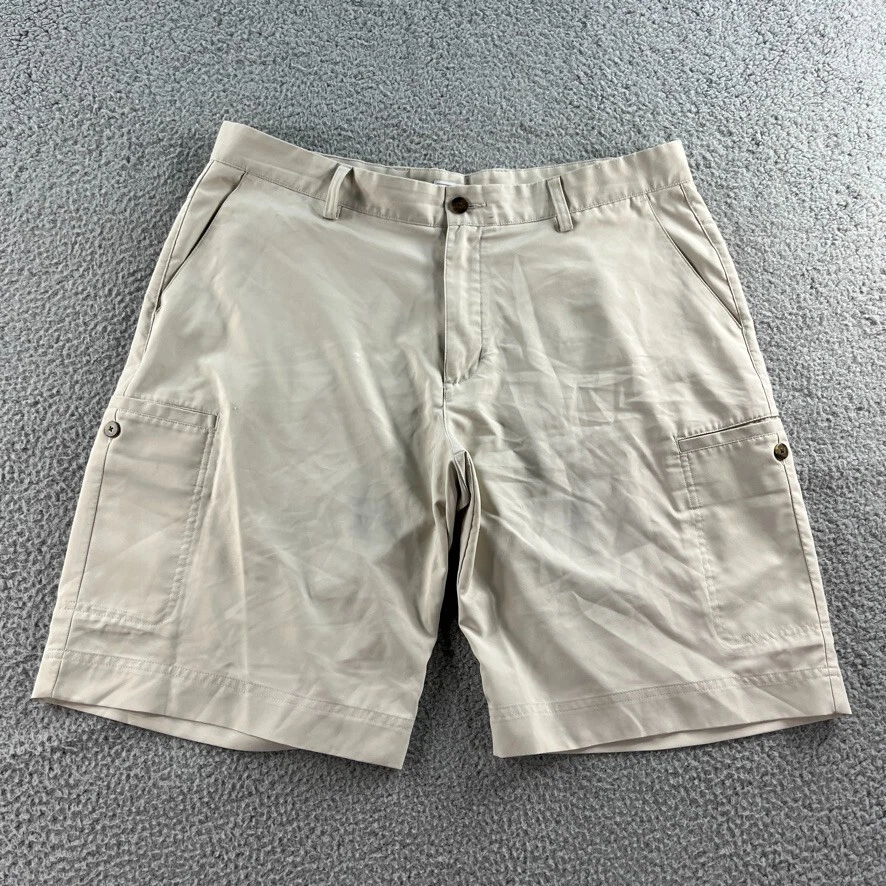 Adidas Shorts Mens 36 Beige Cargo Flat Front Wicking Golf Outdoor Hiking 11" Ins