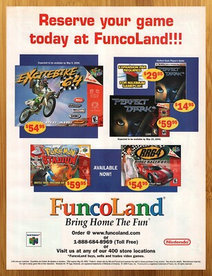 2000 Funcoland Print Ad/Poster Perfect Dark Pokemon Stadium Nintendo 64 ...