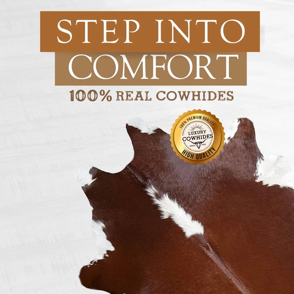 真牛皮地毯赫里福德棕色和白色 - 尺寸 6x 7-8' — 第 3/4 张图片