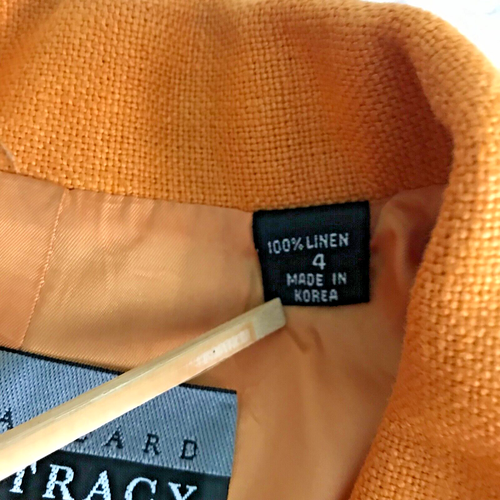 Linda Allard Ellen Tracy Vintage orange Leinen Kurzarm maßgeschneiderter Blazer Gr. 4 - Bild 3 von 13