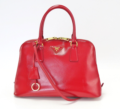 Authentic PRADA Red Galleria Saffiano Leather 2-Way Shoulder Bag