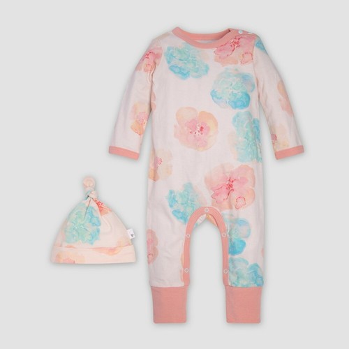 Burt's Bees Baby Girls' Morning Poppy Coverall & Knot Top Hat Set, 18