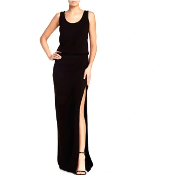 NEW Black Halo Womens Jenner Ribbed Maxi Dress High Slit Stretch Long Medium