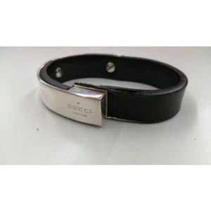 GUCCI leather bangle black x silver Japan