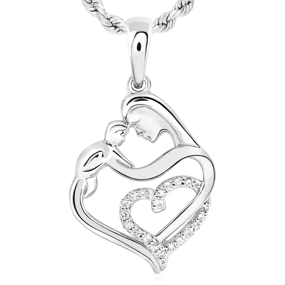 Colgante Corazón Madre Niño Rosa Amarillo Blanco Oro 10k Diamante Natural 0.10CTW Foto 3 de 4