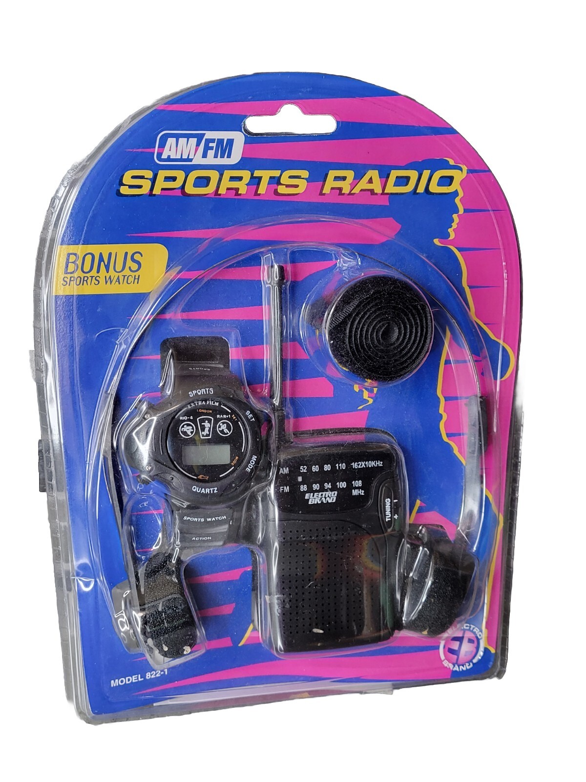 Electro Brand AM/FM Sports Radio w/ Bonus Sports Watch 822-1 Vtg Retro ...