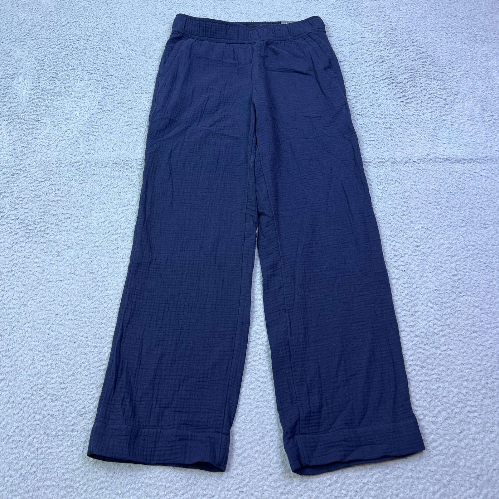 NWT Talbots Airy Gauze Pull On Pant Womens XS Blue Textured Wide Leg Full Length