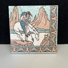 1990 Earthtones 6" Ceramic Art Tile  man & horse  Tucson Western artist signed