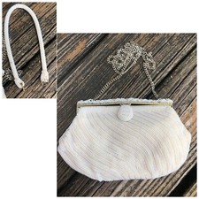K  G Charlet Bag Glass Cream Beaded Purse Handbag Evening Vtg 40s 1940s Japan