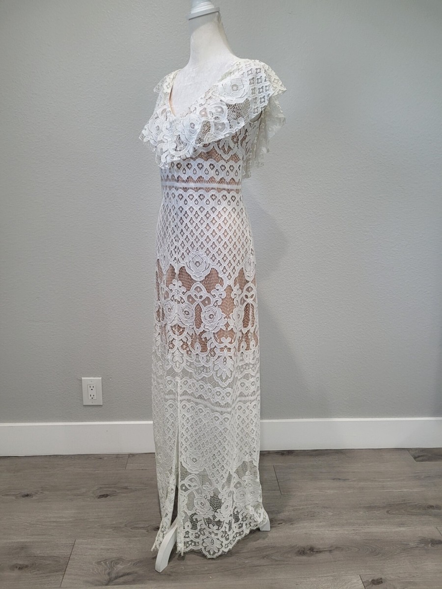 Wayf Ivory Lace Off The Shoulder Lace Dress Sz S NEW