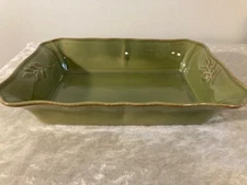 Stoneware Baking Dish by Grestel Green 7"W x 10"L Scalloped Made in Portugal