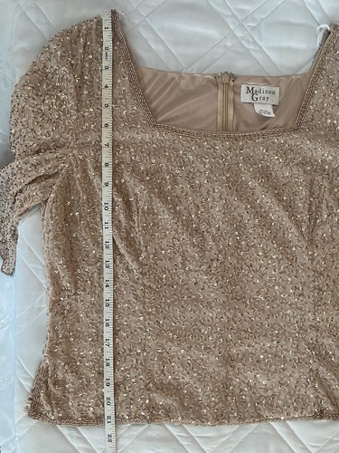 Vintage Women’s Gold Sequin Beaded 100% Silk Blouse Shirt Retro Glam Large - Picture 18 of 23