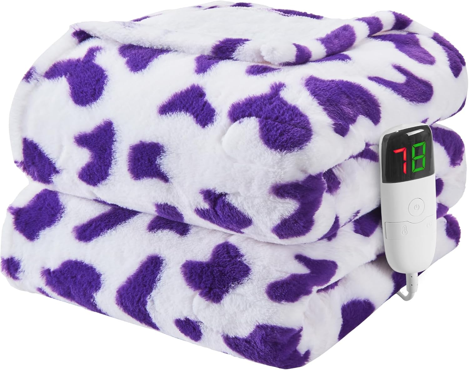 Purple Heated Electric Blanket Twin Size Cow Print, 62X84 Twin Faux Fur Heating