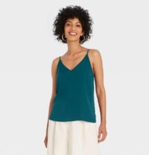 A New Day Women's V Neck Camisole Spaghetti Strap Blouse Teal XS to XXL A1025