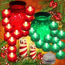 QTY 24 LED Submersible Underwater Christmas Tea lights Flameless 12 RED 12 GREEN