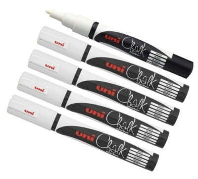 5 x Uni Chalk Kreidemarker Kreidestift Fenster Sprühkreide, weiß, 0,8 - 1,3 mm