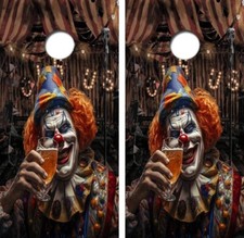 Evil Clown Drinking Beer Cornhole Board Wrap LAMINATED Decal Vinyl Sticker 4875