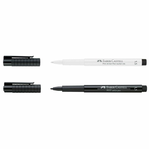 Stylos d'artiste Faber Castell PITT 1,5 mm plume balle en noir ou blanc - Photo 1/3