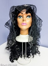 Spanish Mantilla Black Flower Lace Scalloped Edge Veil Costume Headpiece OS