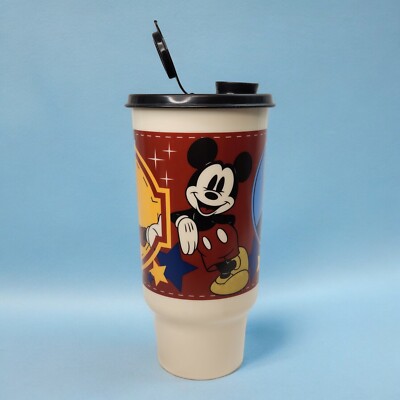 Tupperware Disney Mickey Goofy Donald Duck Tumbler Cup 16oz Flip Lid Plastic VTG