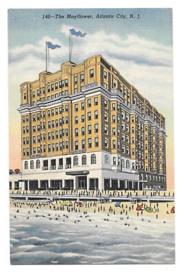 NJ Atlantic City The Mayflower Hotel and Beach Vintage Curteich Linen  Postcard