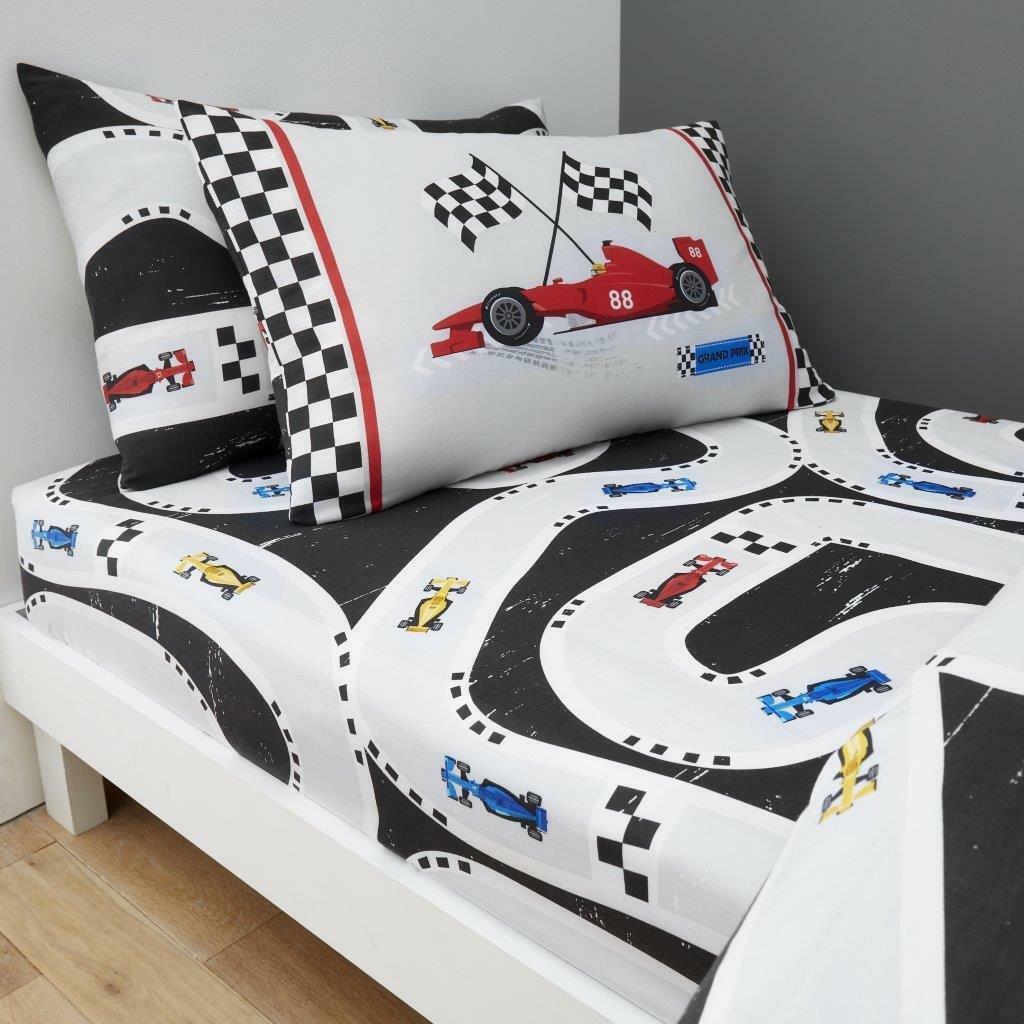 Kids Racing Car Duvet Cover Set Pillow Case Reversible Fitted