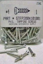 #4x1 Flat Head Phillips Tapping Screws Steel Zinc Plated (100)