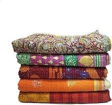 GDONLINE Indian Kantha Quilts Cotton Bed Cover Throw Old Saree Made Assorted ...