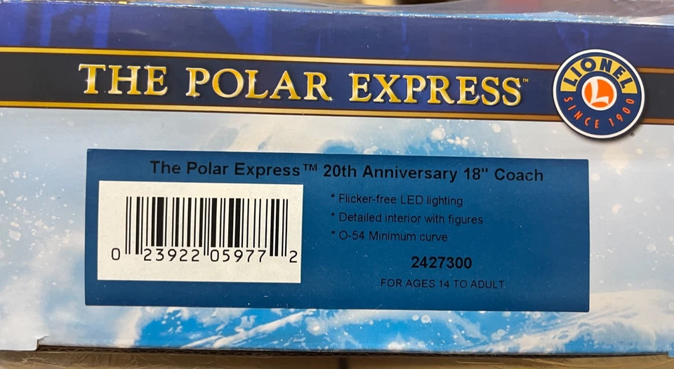 LIONEL 2427300 POLAR EXPRESS 20TH ANNIVERSARY 18" COACH PASSENGER CAR GAUGE NEW - Image 4 of 4