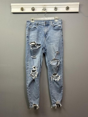 American Eagle Jegging Jeans Womens 8 Blue Light Wash High Rise Distressed
