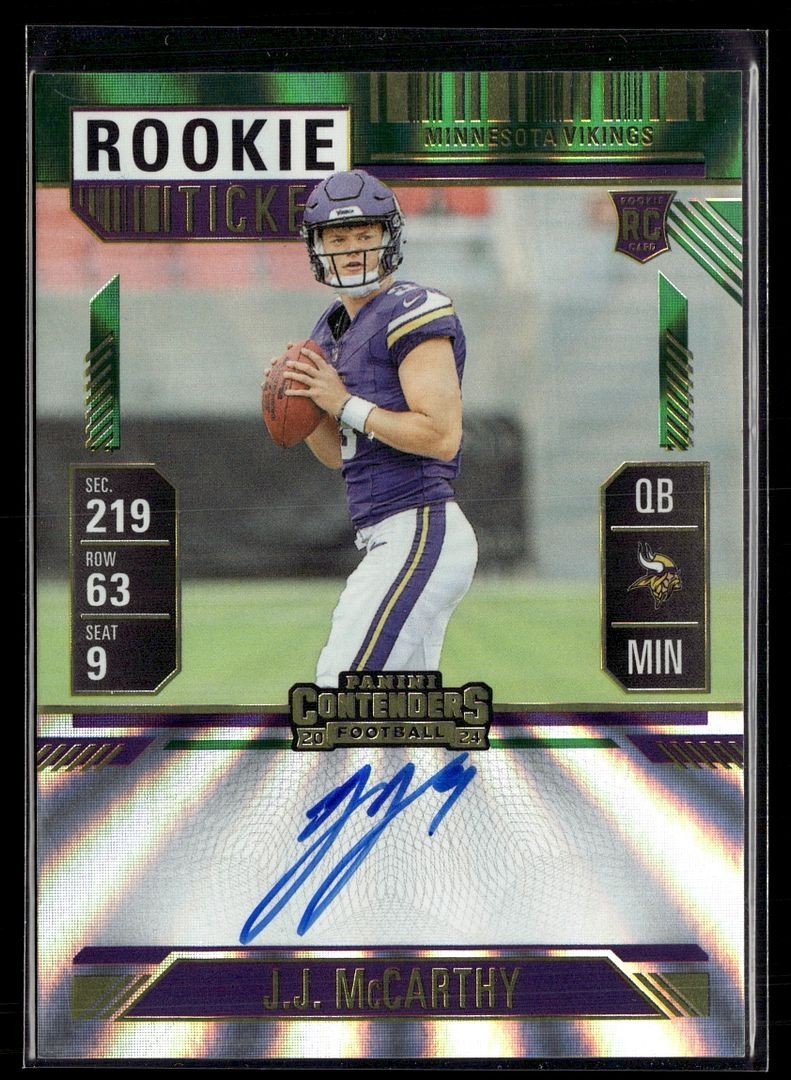 2024 CONTENDERS ROOKIE TICKET GREEN LASER AUTO #101 J.J. MCCARTHY ...