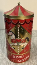 Christmas Candy Carousel Tin Music Box-plays Jingle Bellsrotates 12" X 5.5"empty