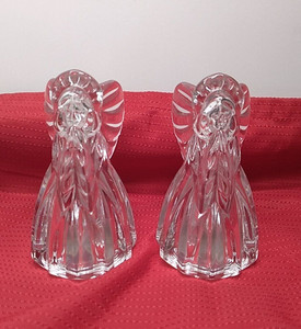 Set of 2 Gorham Crystal Angels Salt & Pepper Shakers 4" tall Holiday Traditions