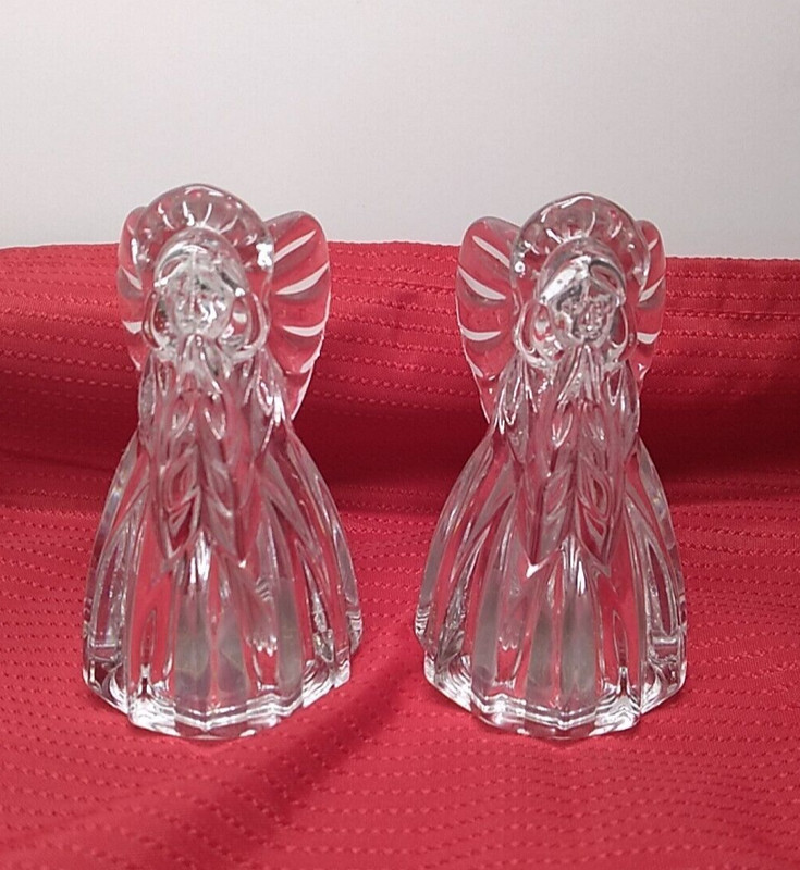 Set of 2 Gorham Crystal Angels Salt & Pepper Shakers 4" tall Holiday Traditions