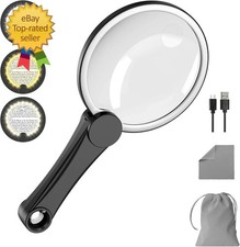 10X 20X 45X Large Magnifying Glass with Light, 5.2" Dimmable Handheld Magnifier