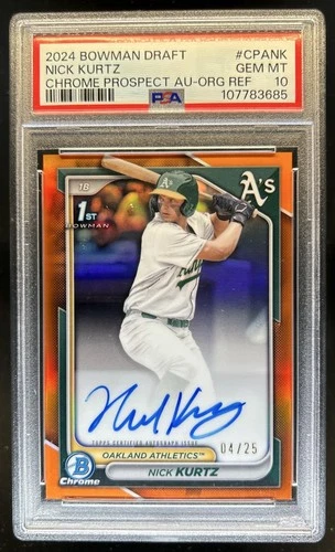 2024 Bowman Draft Nick Kurtz Chrome Auto Orange Refractor 1st #/25 PSA 10